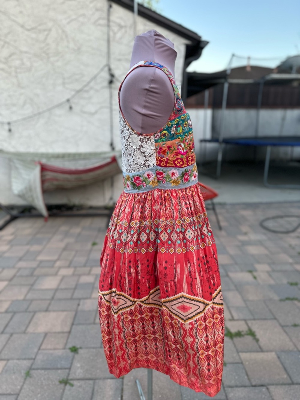 Johnny Was Red & Multicolor Bohemian Mini Dress - Picture 3 of 6